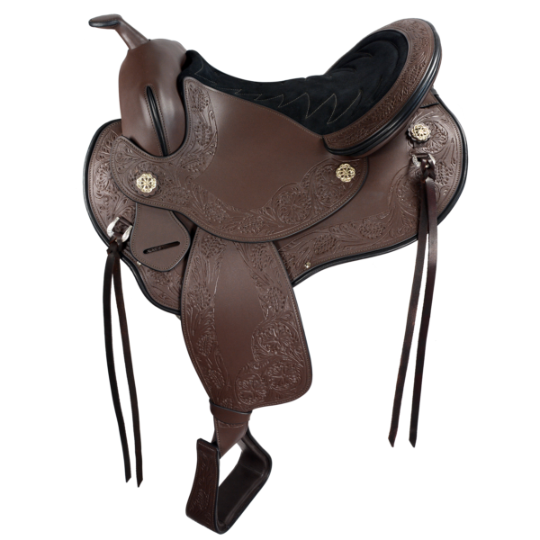 SYNTHETIC LEATHER HORSE SADDLE SUEDE SEAT & PAD BROWN COLOUR WIDE  FIT SIZE 17 