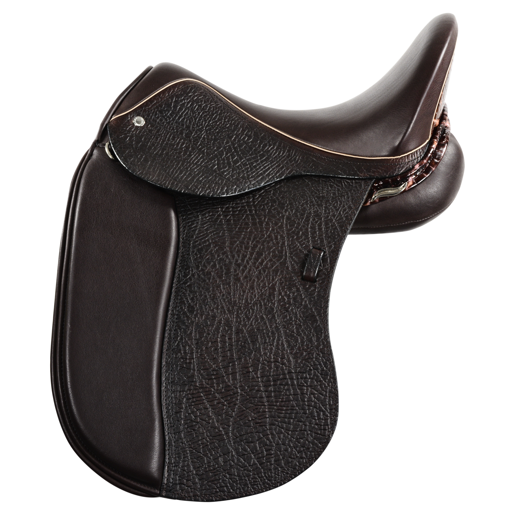 Photo of ProLight Adjustable Dressage saddle - brown with beige welting and specialty leather 1/2 Moon and Back Roll