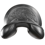 Let's Dance - Blk-Silver Metallic Welting & Stitcing, Tooled 1/2 Moon, Shaped Backroll with Crystals