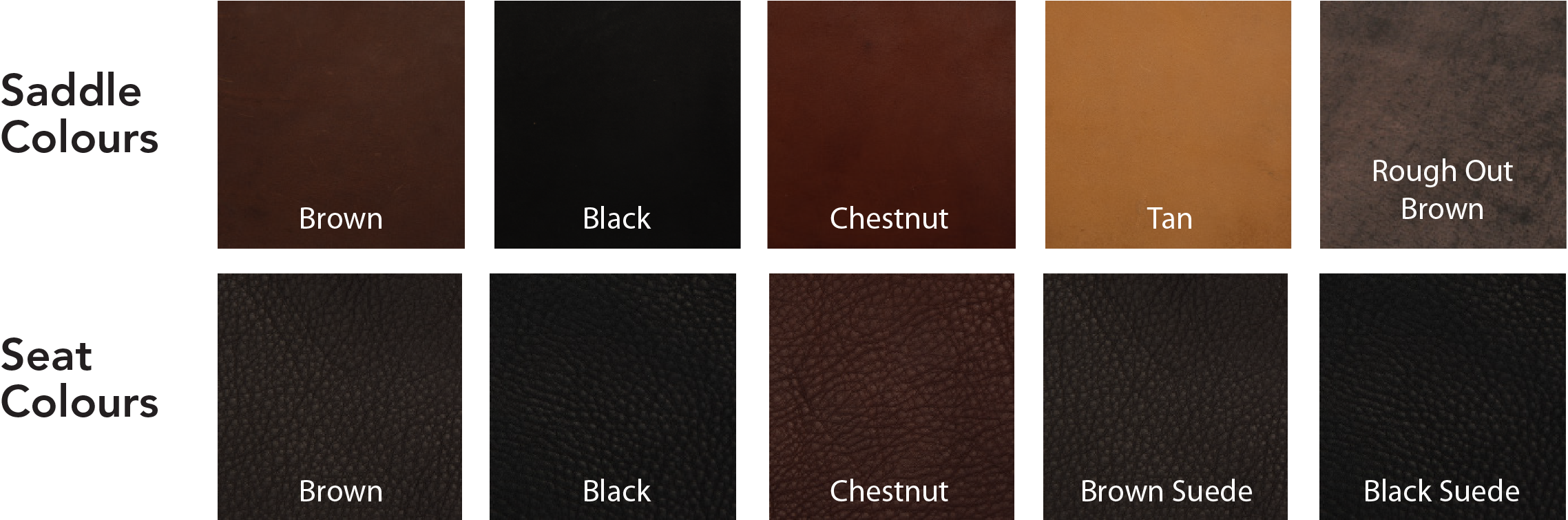 Leather colour swatches for the Fusion saddle