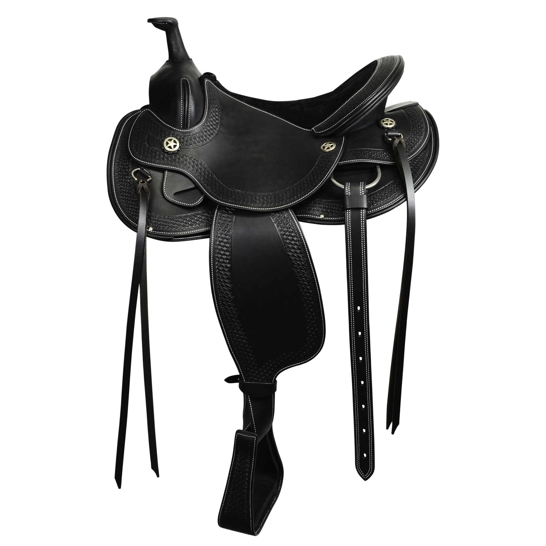 Photo of the Rahli Western saddle - Black with white stitching - Basket Weave border