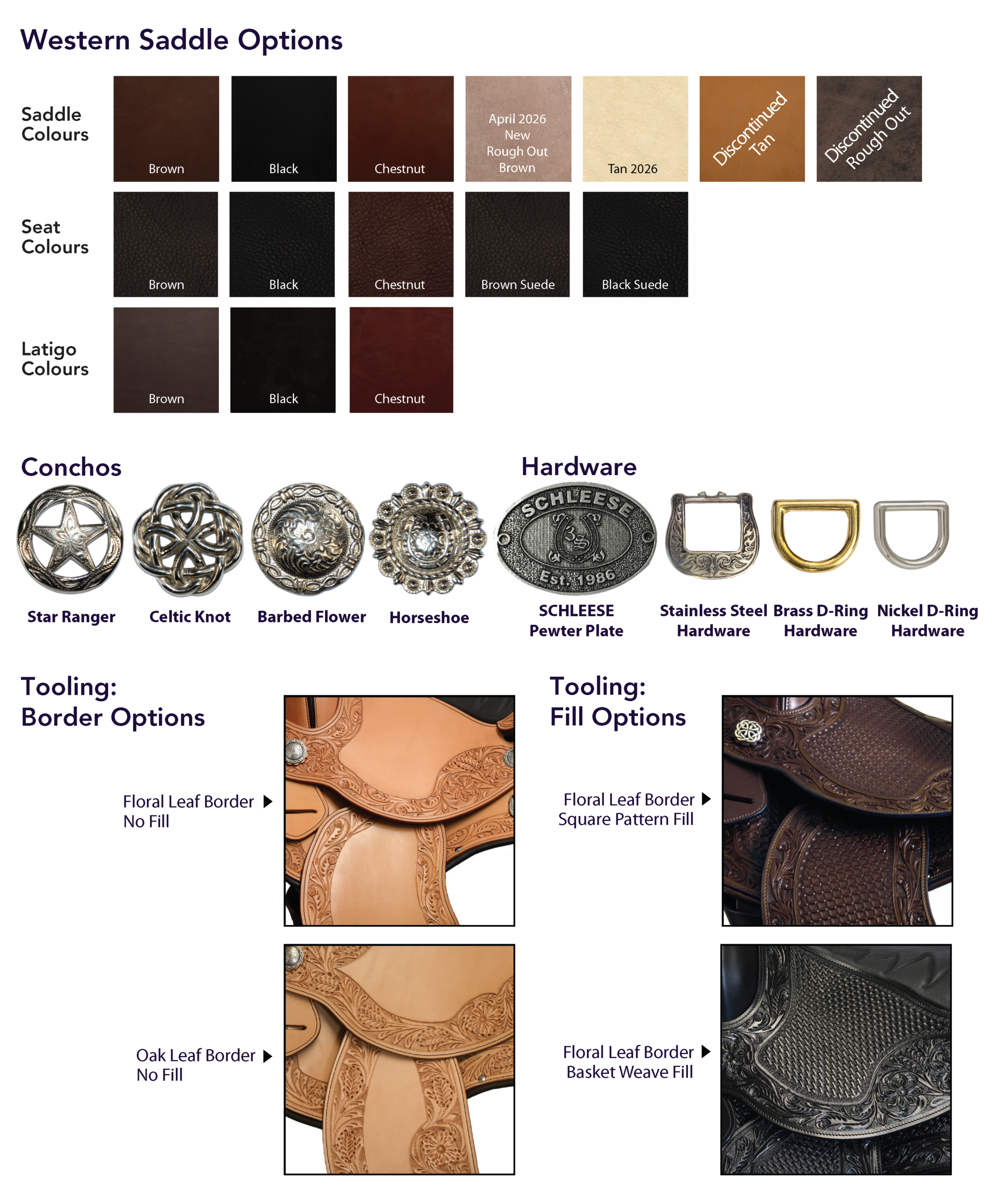 Colour Swatches - Western Saddle Leather - Hardware and Tooling Patterns