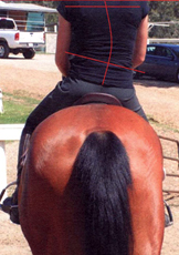 This rider is sitting on a saddle which has shifted to the right - presumably having been moved by the larger left shoulder during movement.